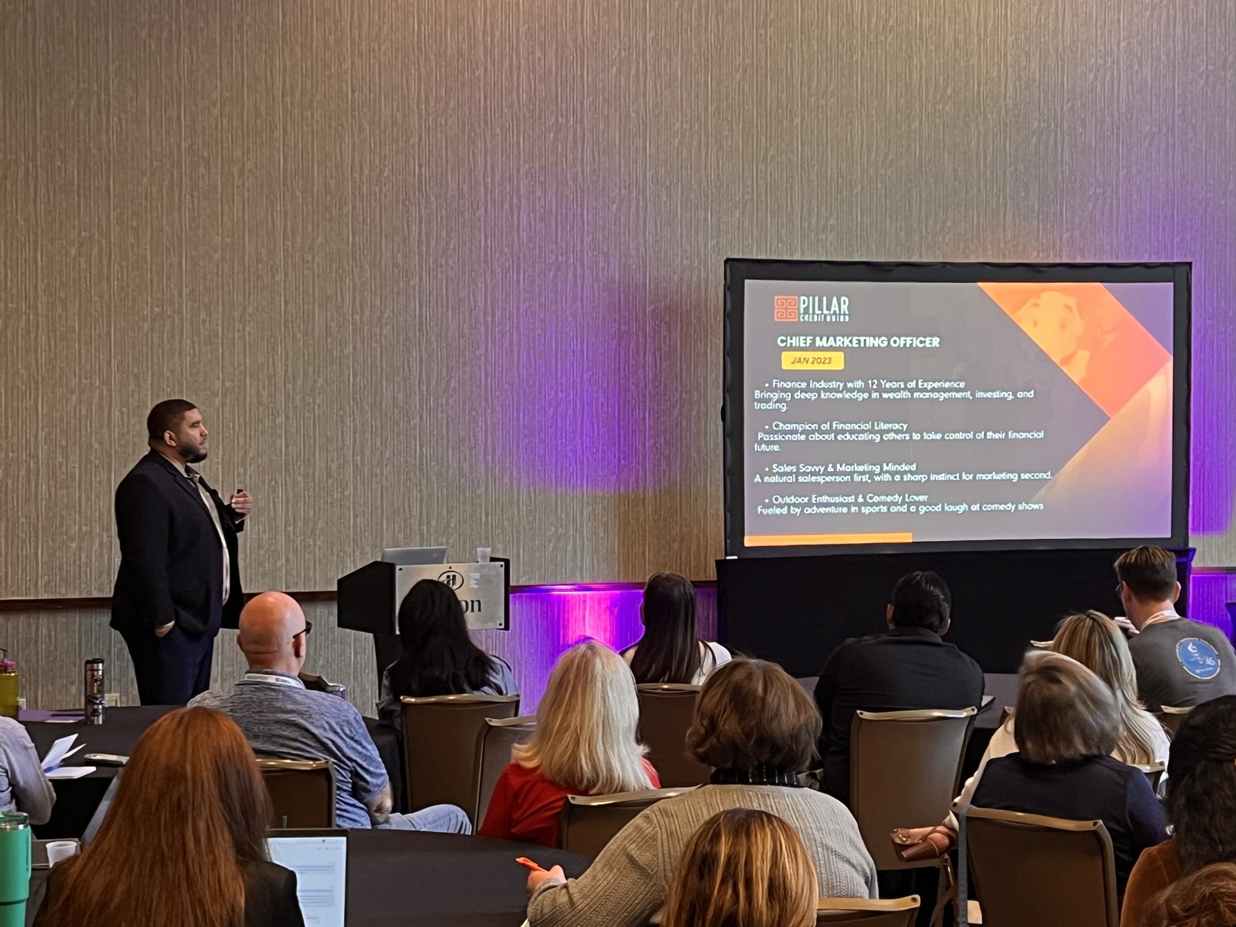 Stephen presenting as Pillar Chief Marketing Officer